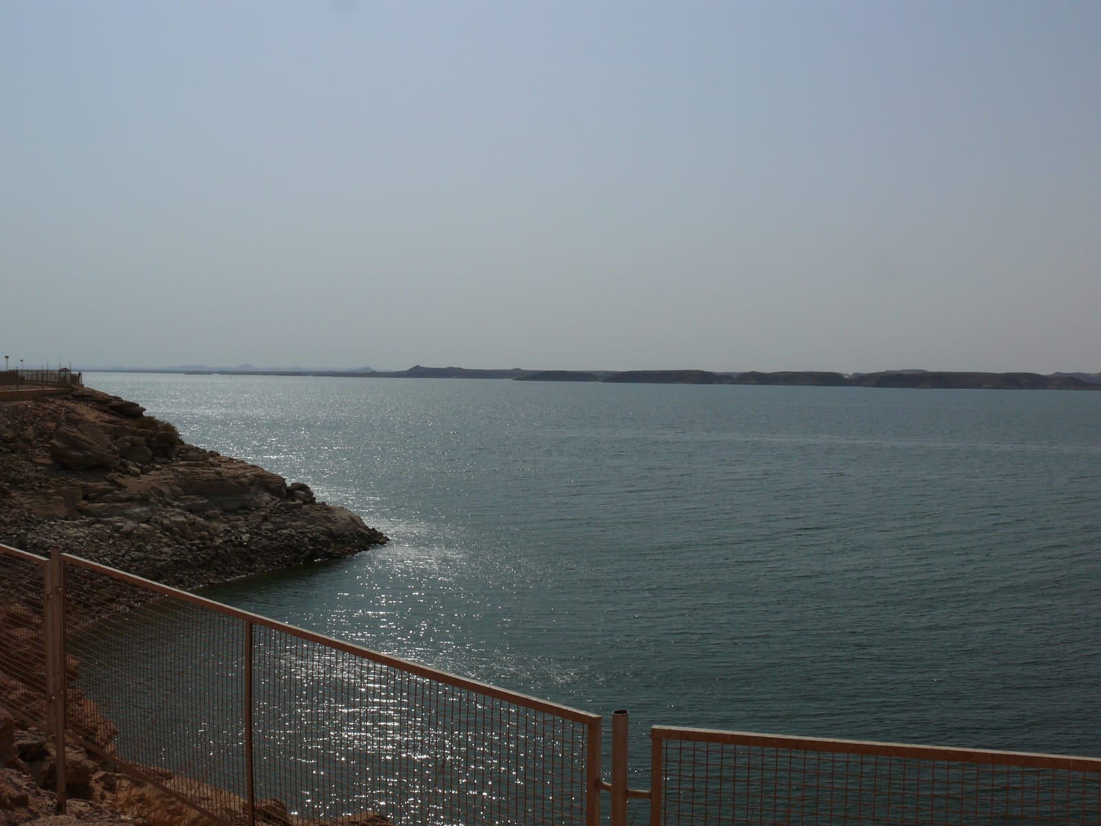 The blue expanse of Lake Nasser seen from the Abu Simbel temple terrace