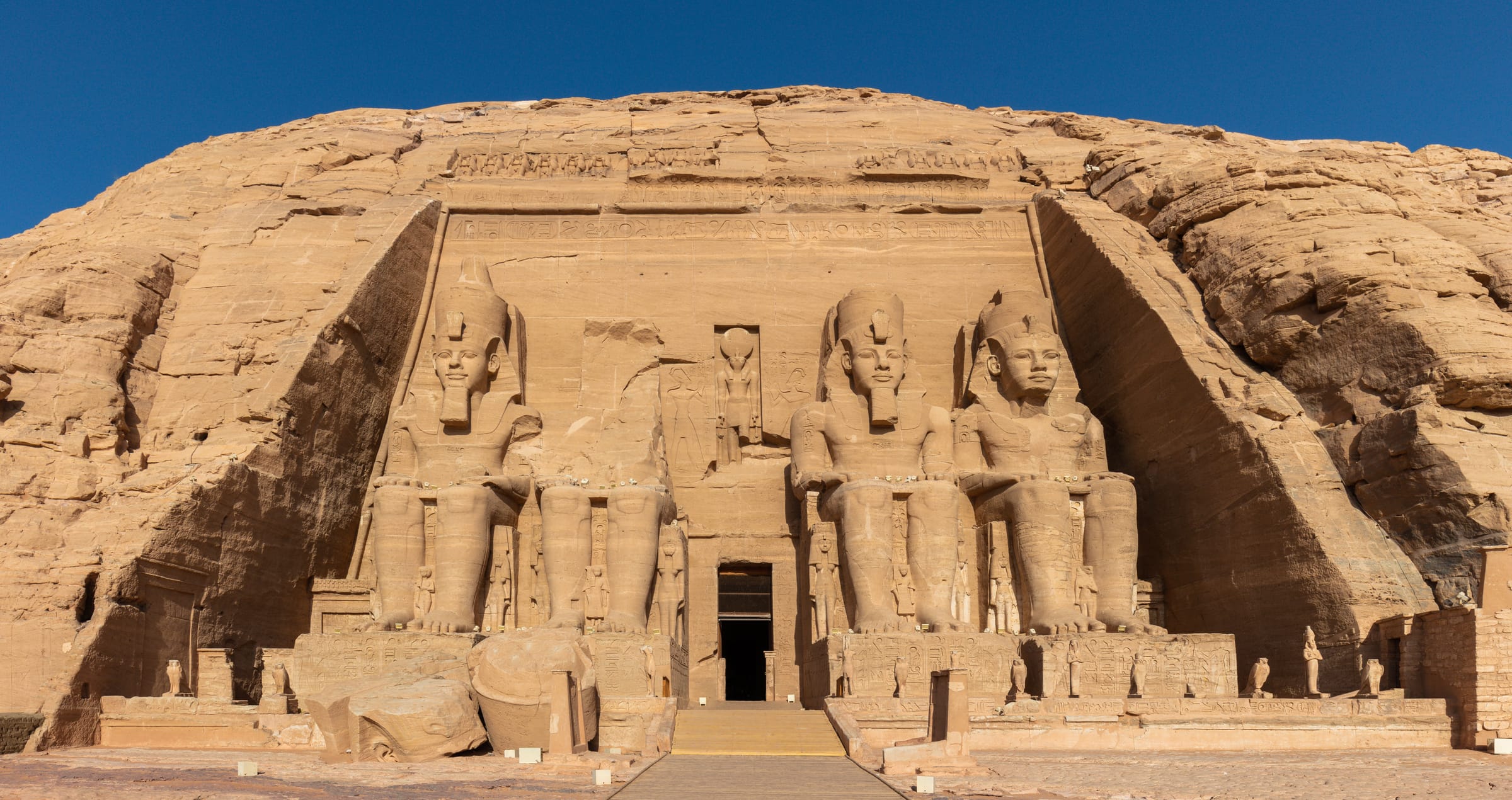 The four colossi of Ramesses II on the facade of the Great Temple at Abu Simbel