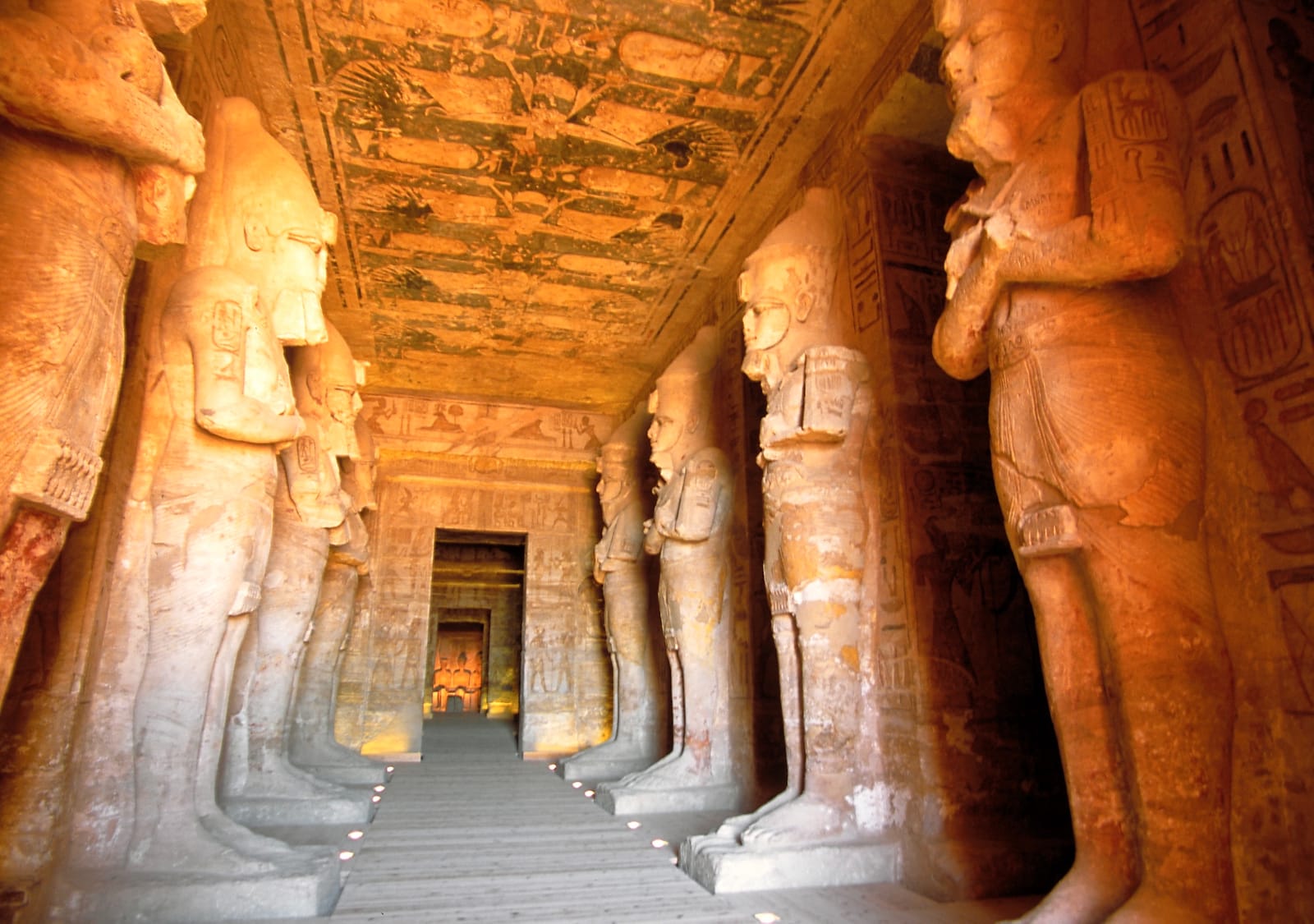 Hypostyle hall of the Great Temple with Osiride pillars of Ramesses II
